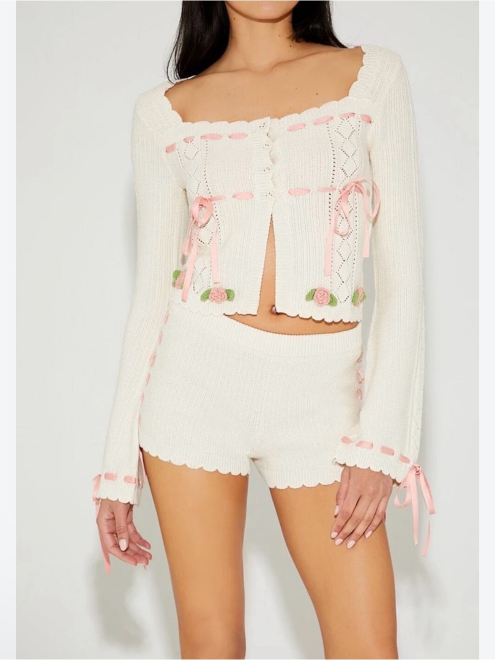 Betsey Johnson forever 21 cute knit set, cardigan and shorts